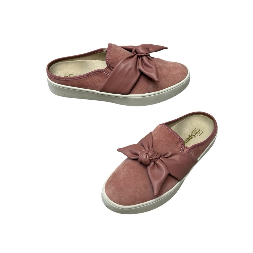 Spenco Barbados Suede Orthotic Comfort Slip On Mules Pink Bow Women’s size 9